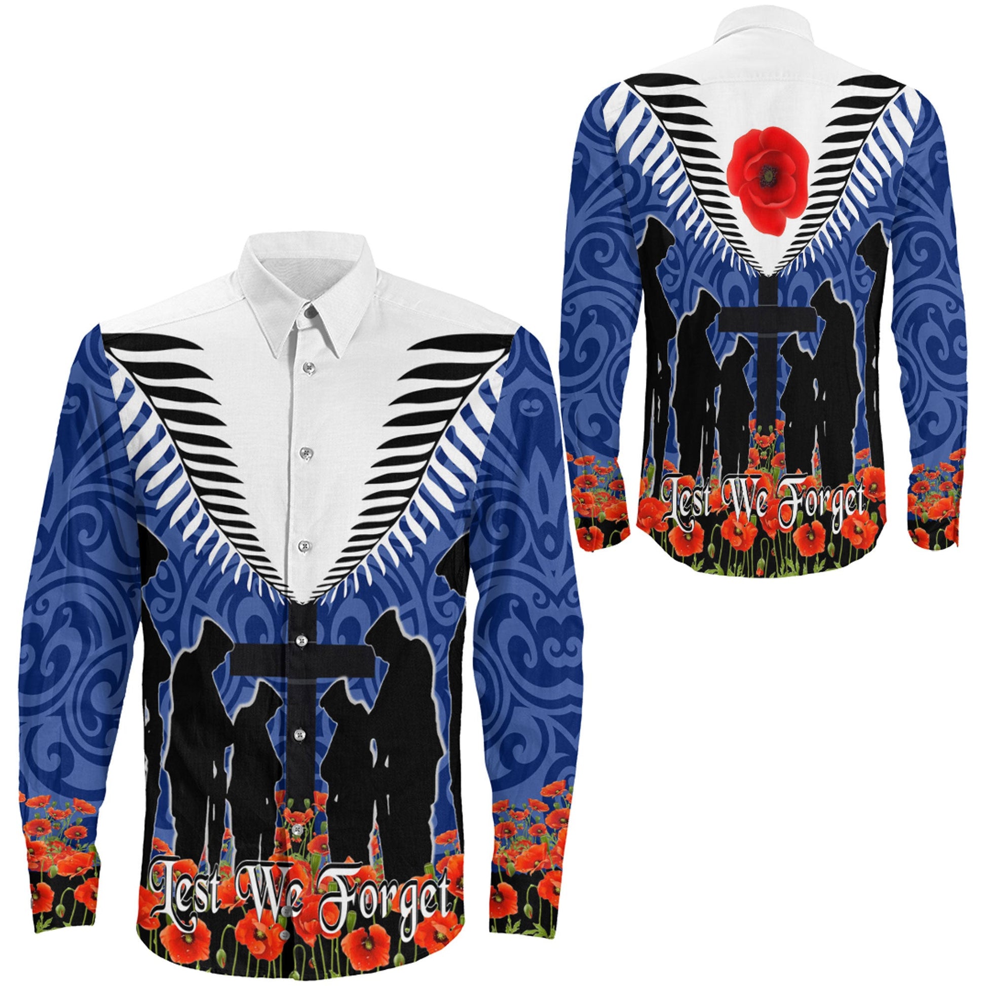 Clothing Anzac Day Soldier And Poppys Long Sleeve Button Shirt