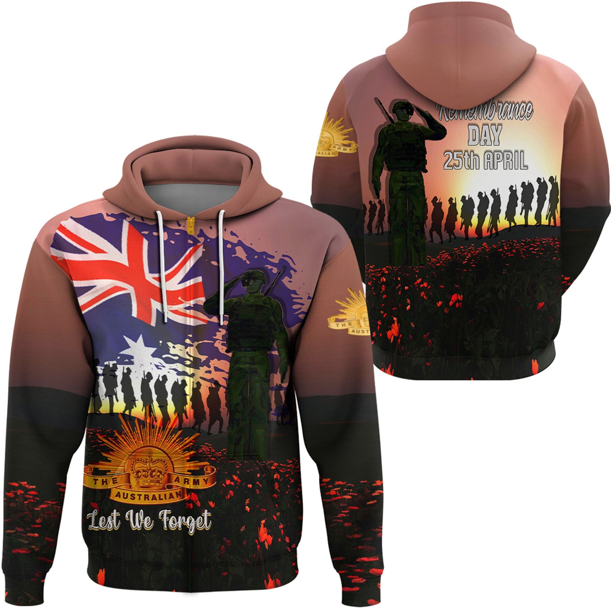 Clothing Anzac Day Soldier Australian Zip Hoodie