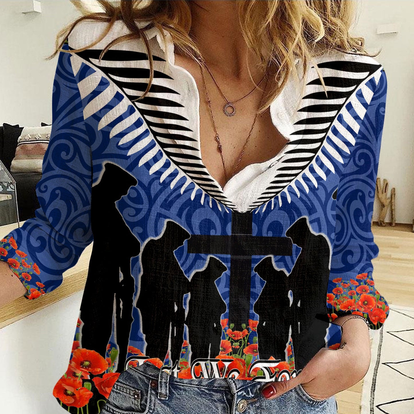 Clothing Anzac Day Soldier And Poppys Women Casual Shirt