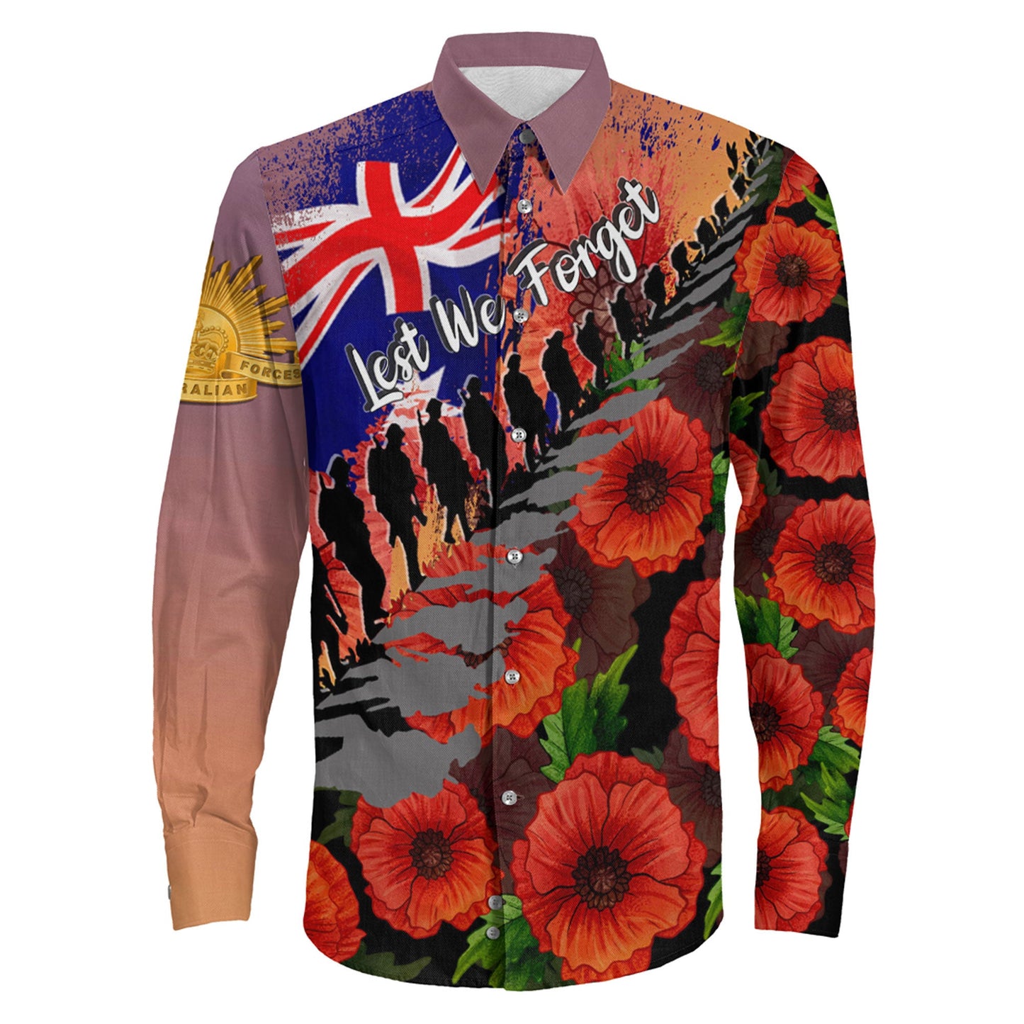 Clothing Anzac Day Poppys Long Sleeve Button Shirt