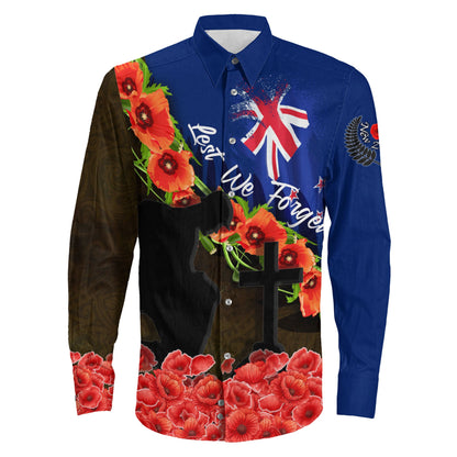 Clothing Anzac Day Poppy And Fern Long Sleeve Button Shirt