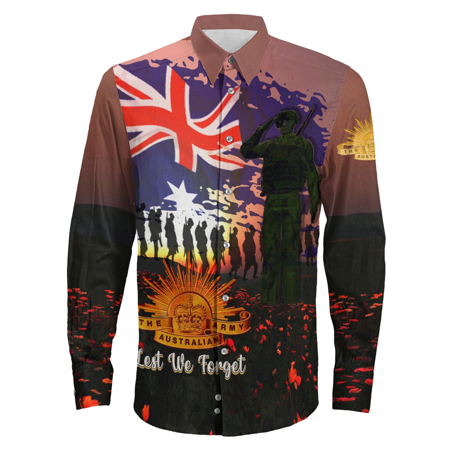 Clothing Anzac Day Soldier Australian Long Sleeve Button Shirt