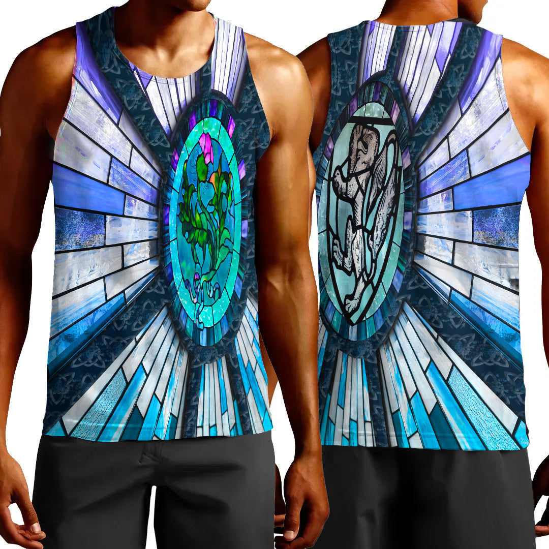 Clothing Thistle Scotland Celtic Knot and Strained Window Blue Style Tank Top