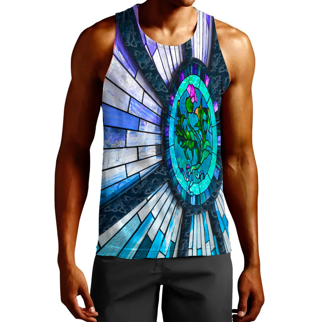 Clothing Thistle Scotland Celtic Knot and Strained Window Blue Style Tank Top