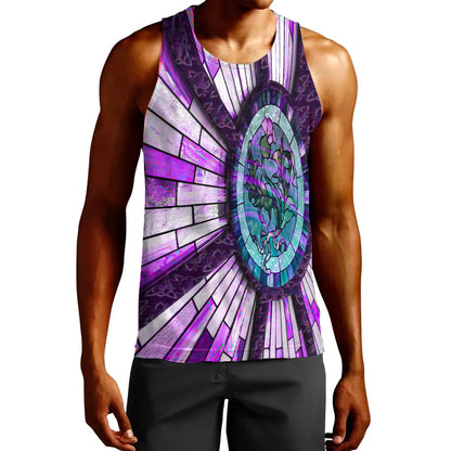 Clothing Thistle Scotland Celtic Knot and Strained Windown Purple Style Tank Top