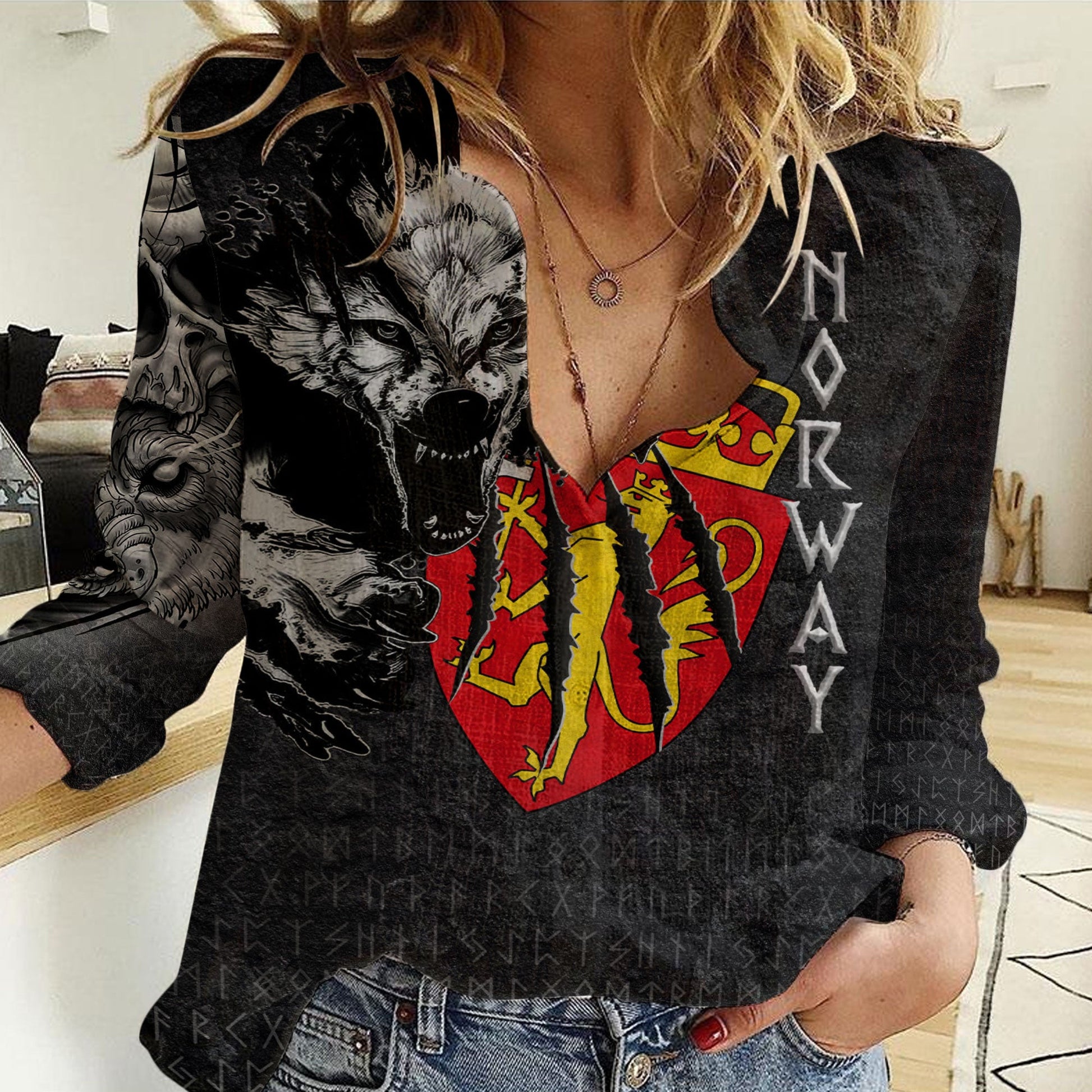 Clothing Norway Wolf Viking Custom Women Casual Shirt