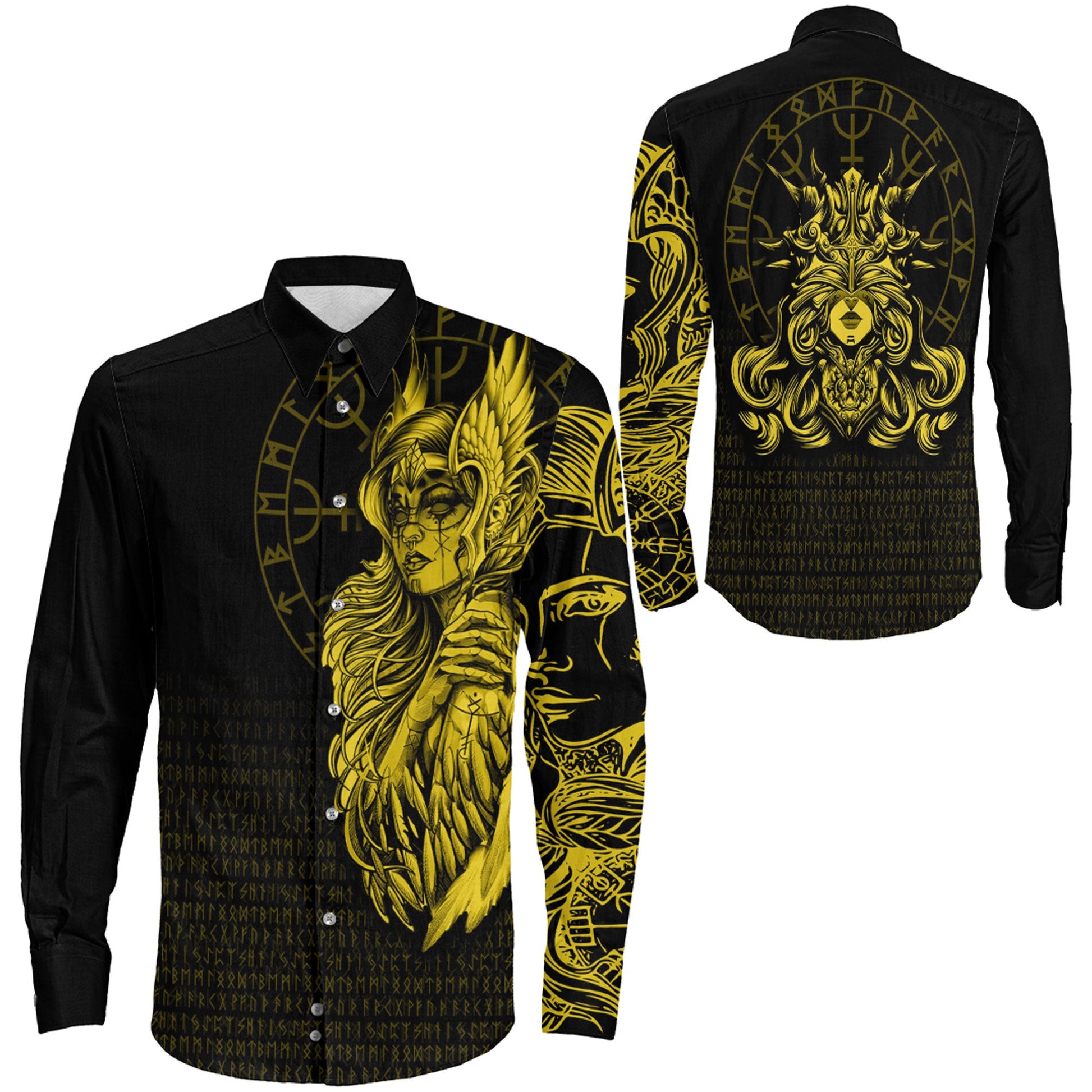 Clothing The Valkyries Viking Gold Long Sleeve Button Shirt