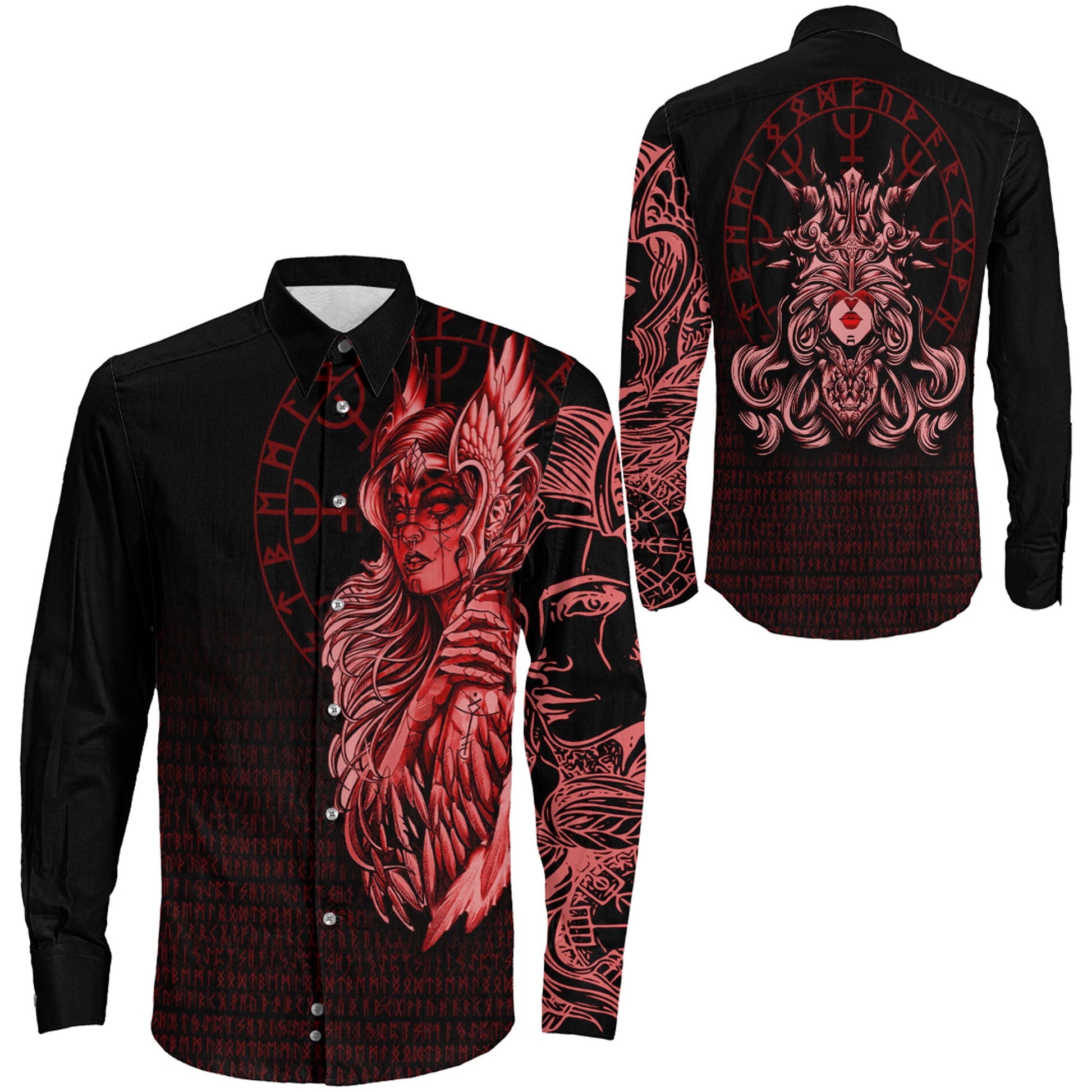 Clothing The Valkyries Viking Red Long Sleeve Button Shirt