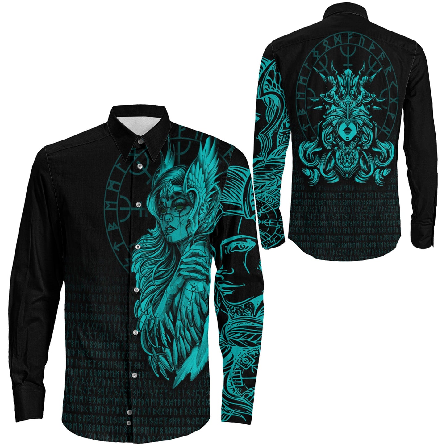 Clothing The Valkyries Viking Turquoise Long Sleeve Button Shirt