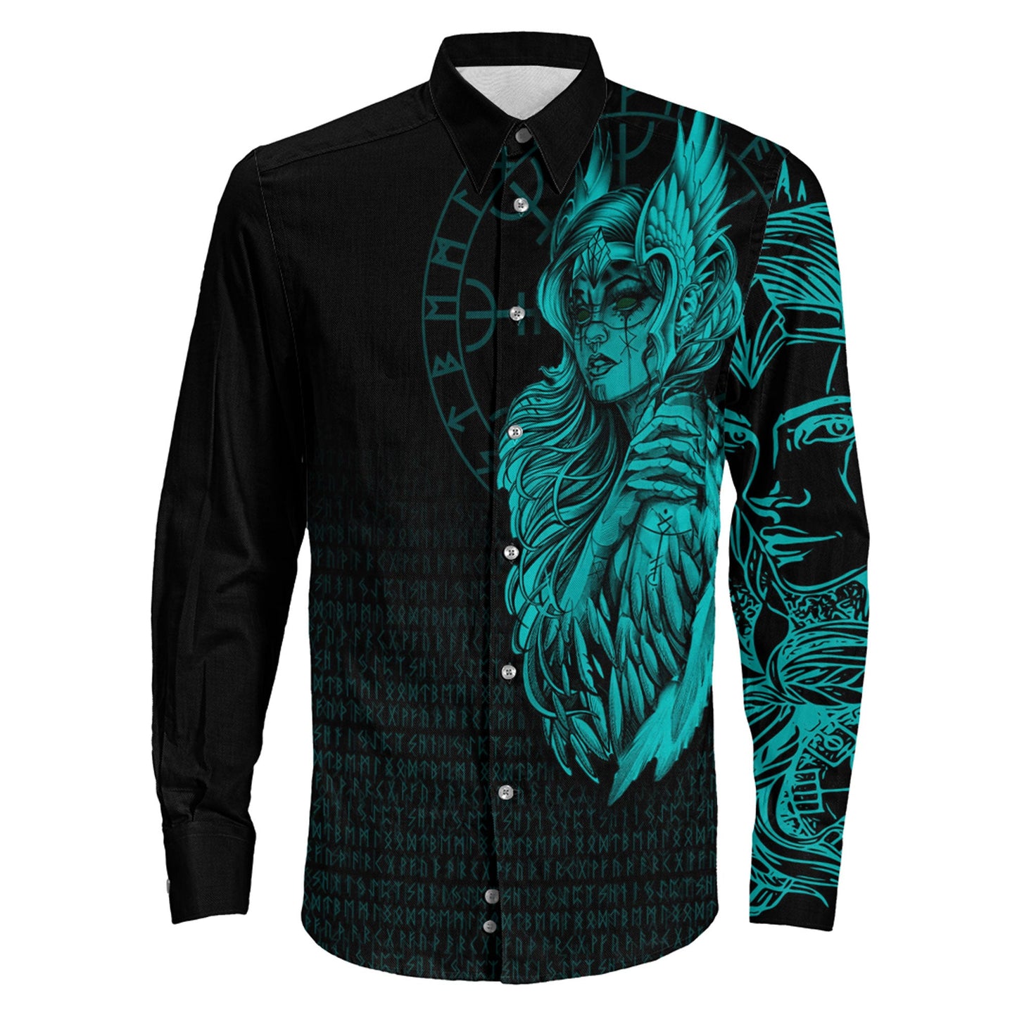 Clothing The Valkyries Viking Turquoise Long Sleeve Button Shirt