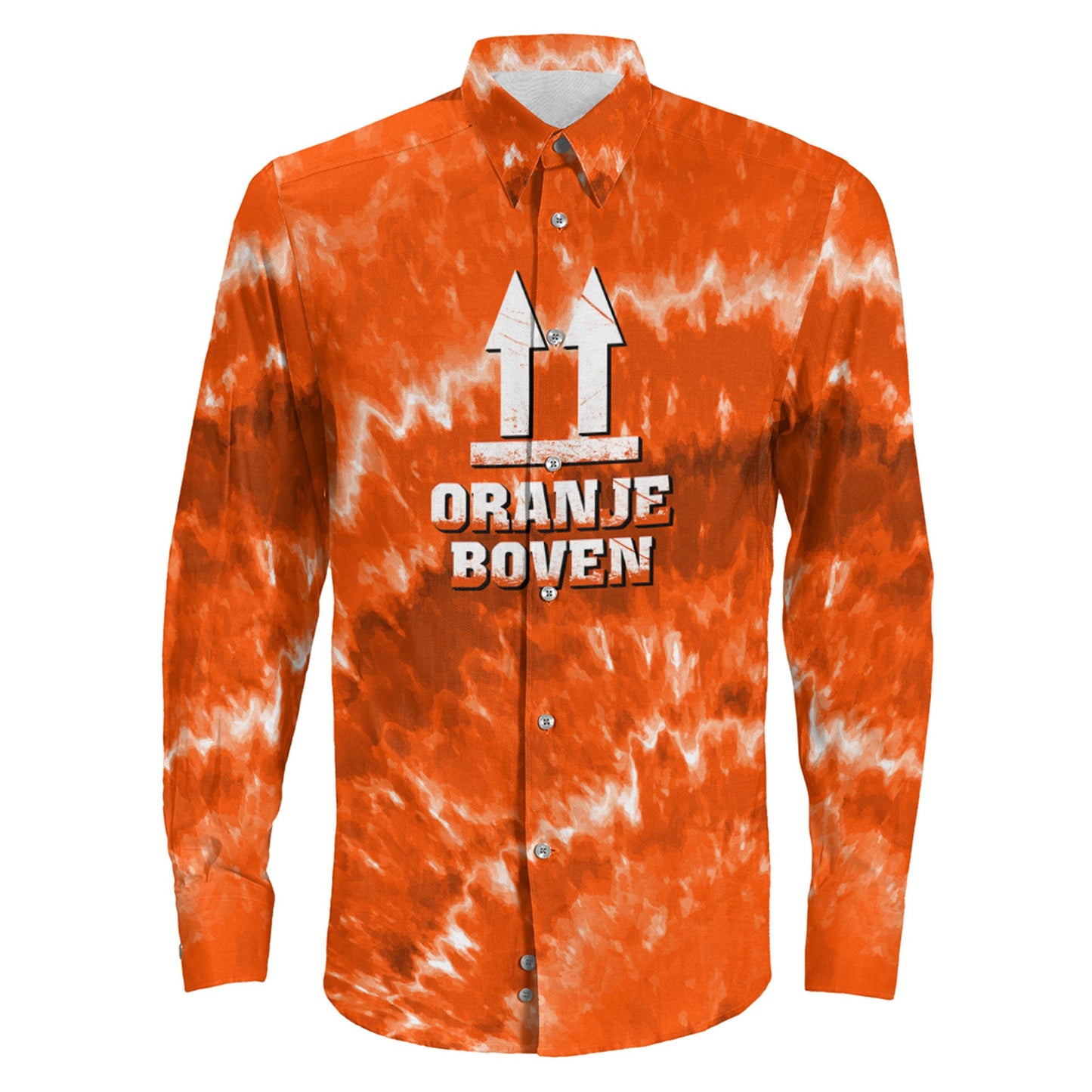 Clothing Netherlands King'S Day Oranje Boven Tie Dye Style Long Sleeve Button Shirt