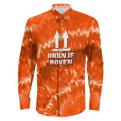 Clothing Netherlands King'S Day Oranje Boven Tie Dye Style Long Sleeve Button Shirt