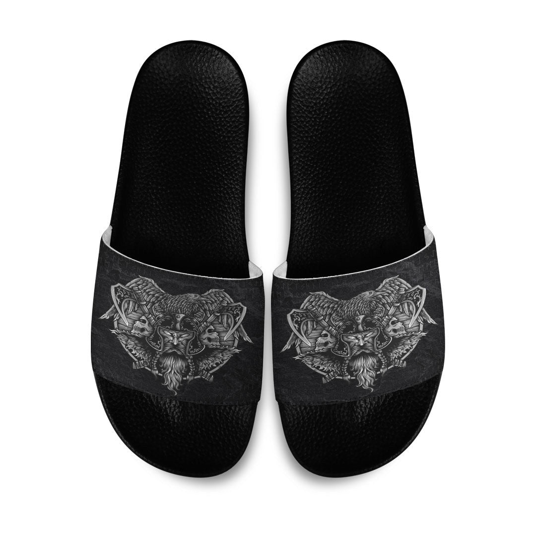 Slide Sandals Wolf And Raven Of Odin Viking Slide Sandals