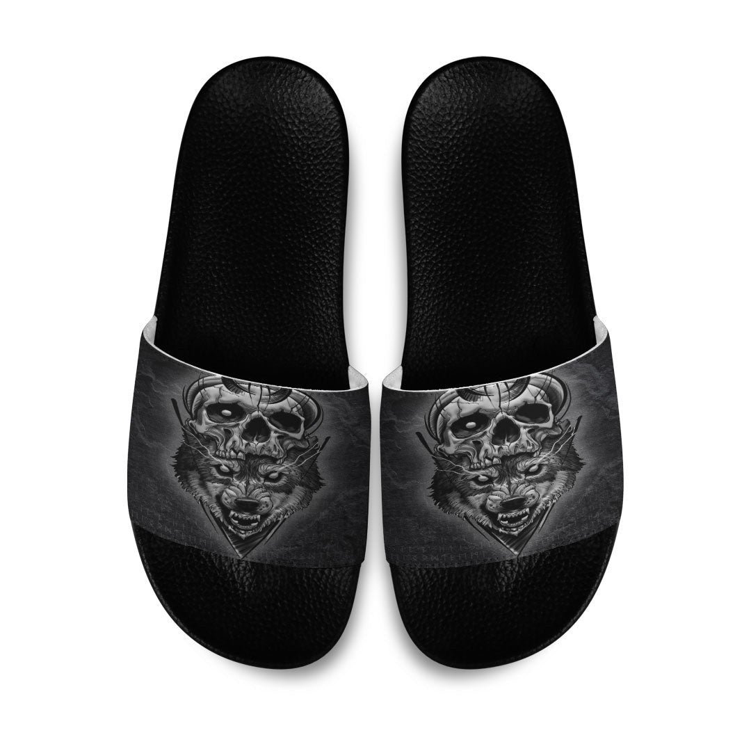 Slide Sandals Wolf And Skull Slide Sandals