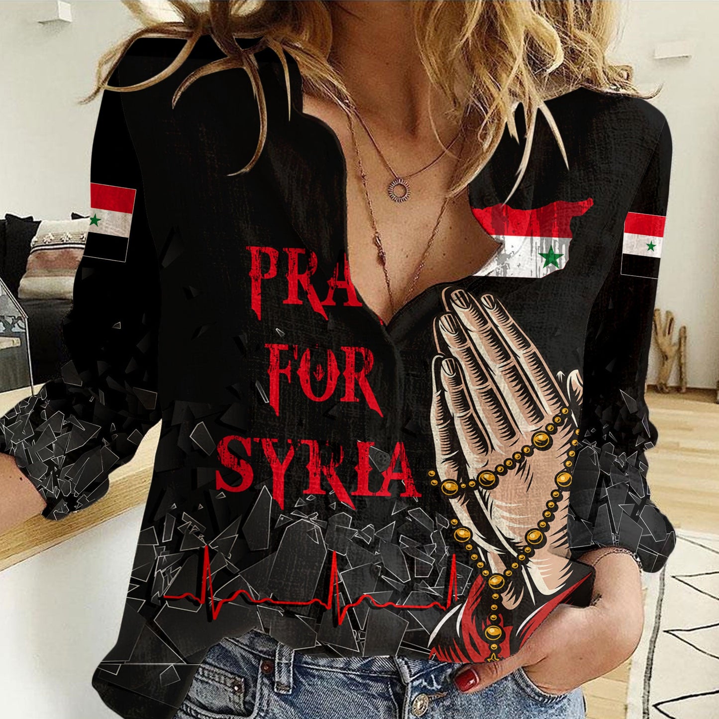 Clothing Pray For Syria Women Casual Shirt