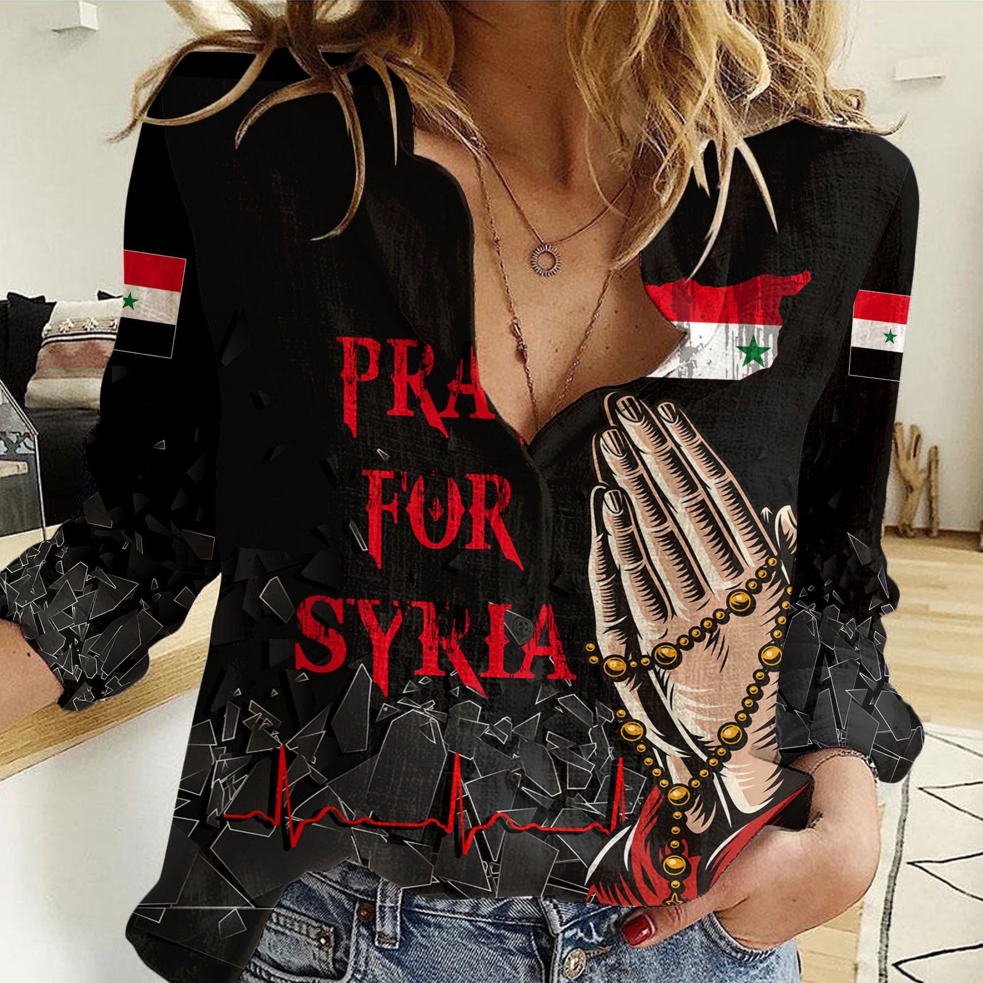 Clothing Pray For Syria Women Casual Shirt