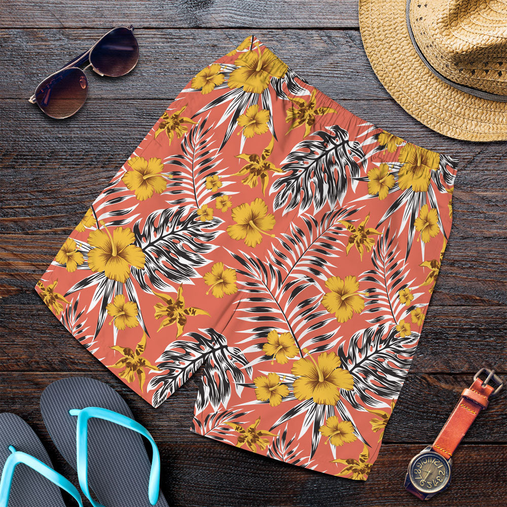 Short Tropical Leaves Yellow Flowers Hibiscus Lily Men Short