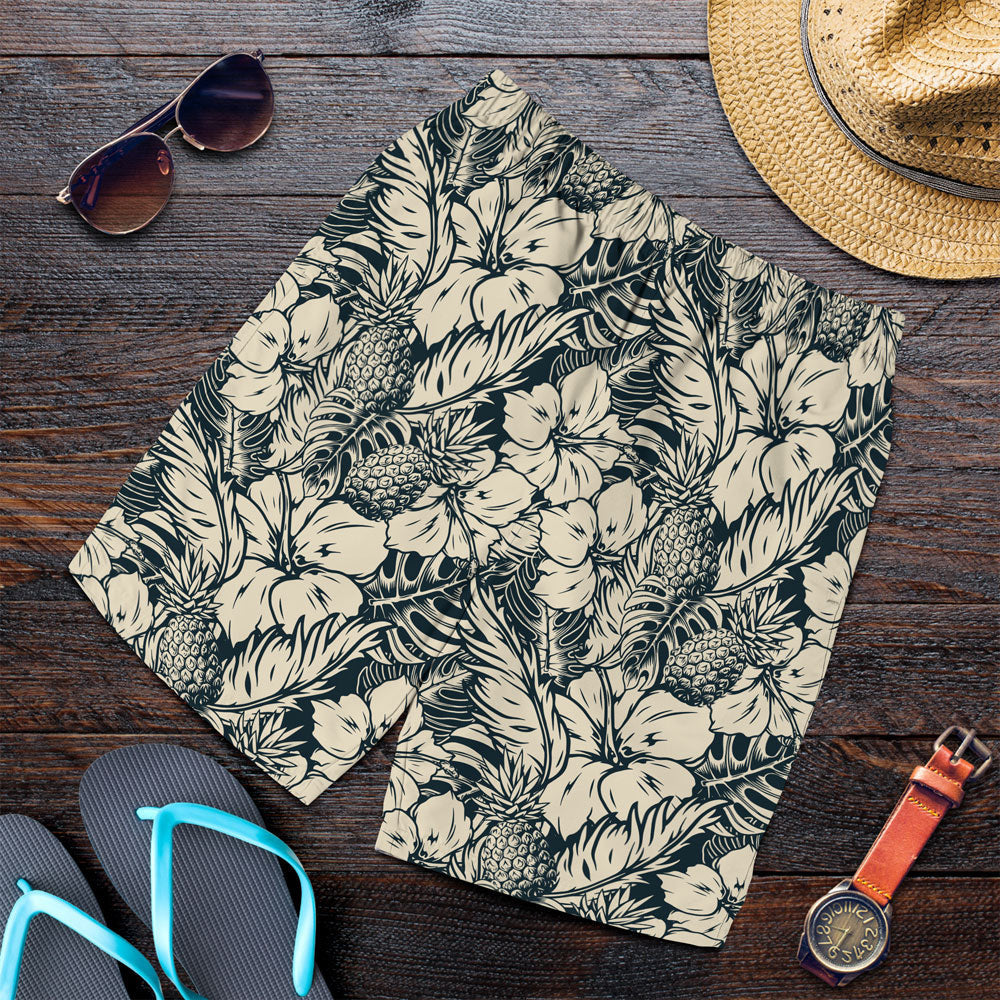 Short Hibiscus Flowers With Palm Tree Leaves Men Short