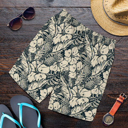 Short Hibiscus Flowers With Palm Tree Leaves Men Short