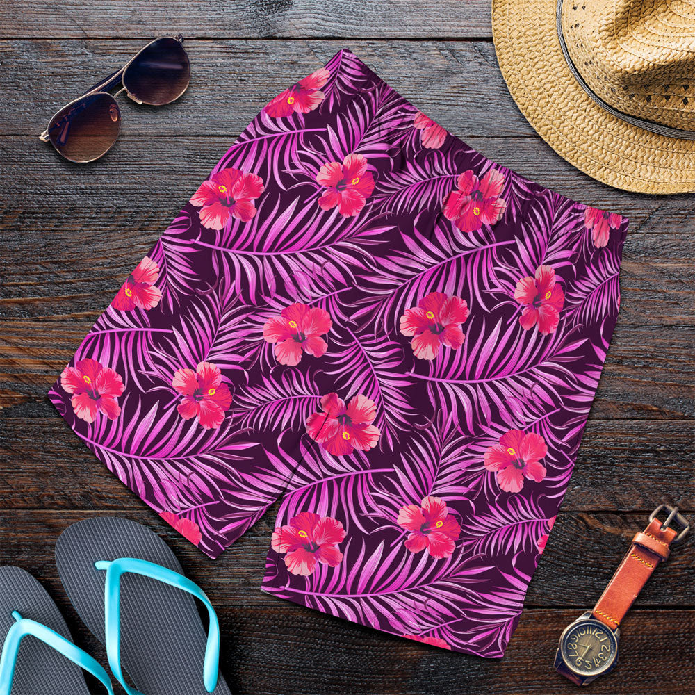 Short Tropical Palm Leaves And Hibiscus Men Short