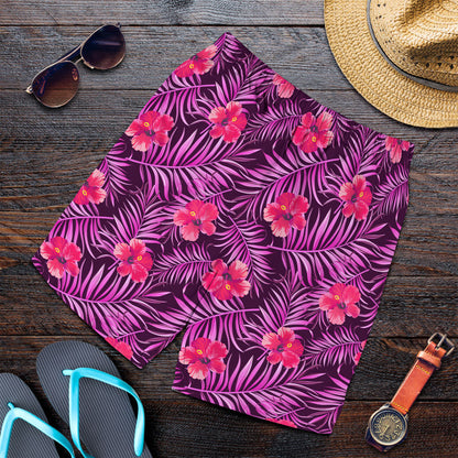 Short Tropical Palm Leaves And Hibiscus Men Short