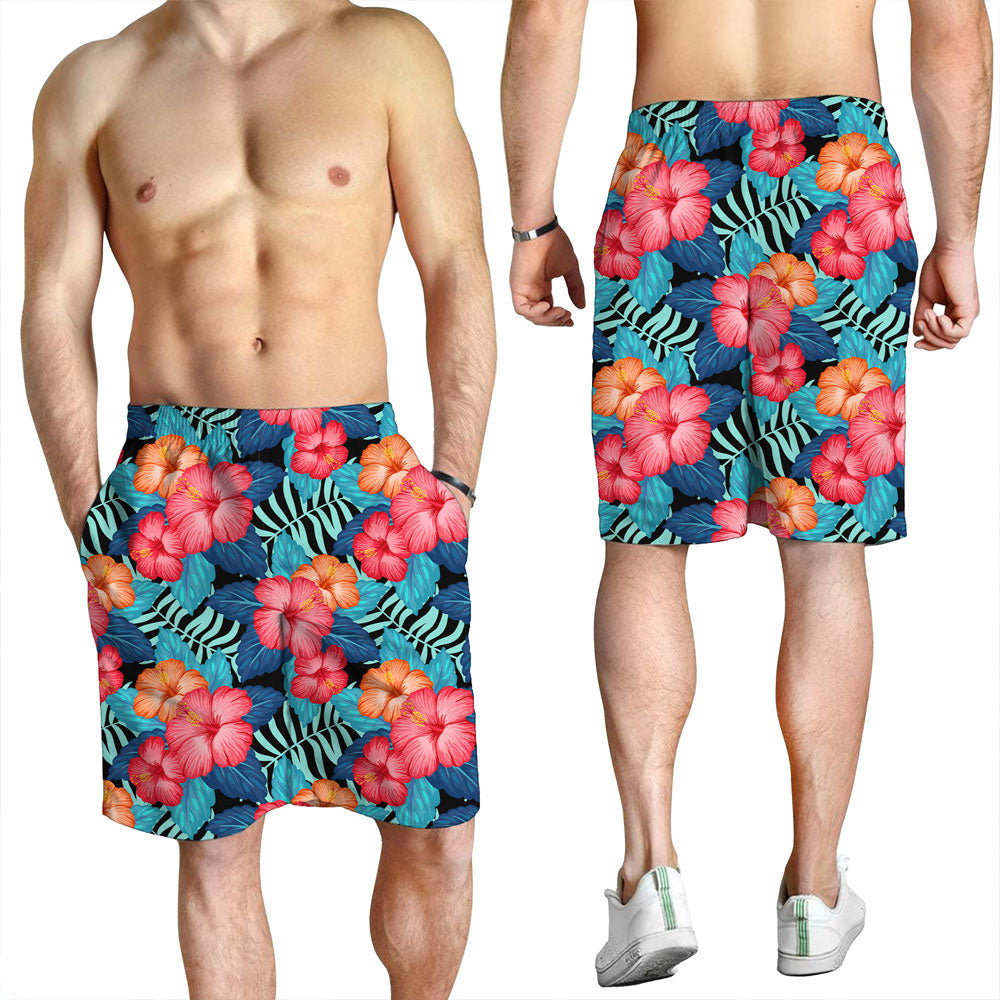 Short Tropical Plants And Hibiscus Flowers Men Short