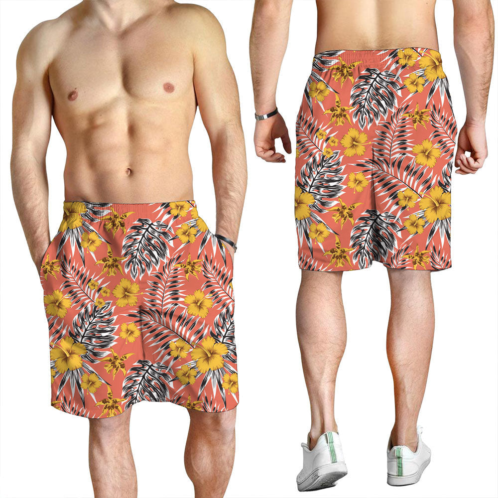 Short Tropical Leaves Yellow Flowers Hibiscus Lily Men Short