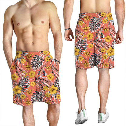 Short Tropical Leaves Yellow Flowers Hibiscus Lily Men Short