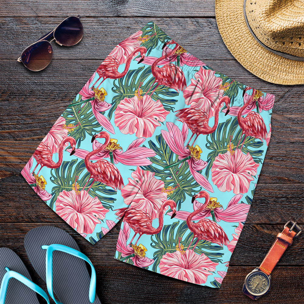 Short Pink Flamingos with Tropical Flowers Men Short