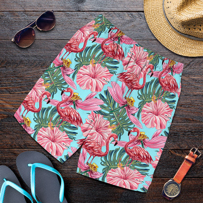 Short Pink Flamingos with Tropical Flowers Men Short