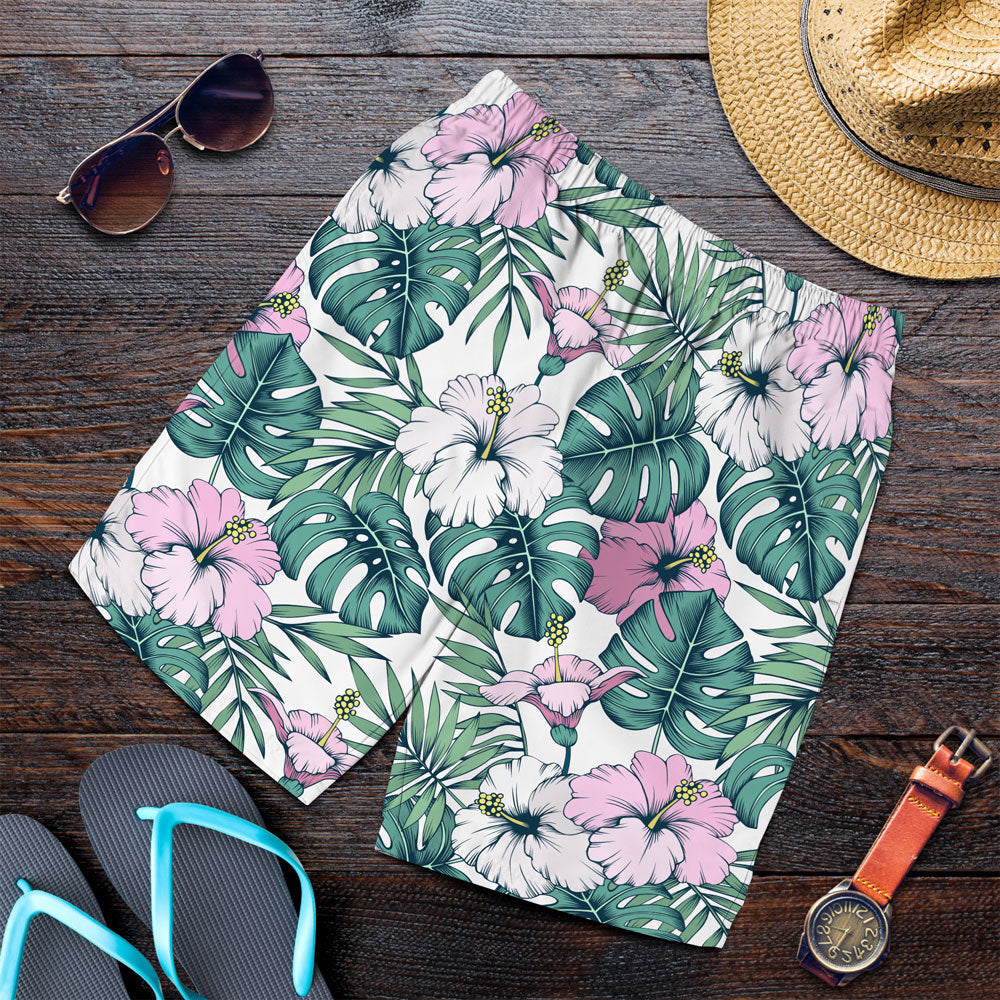 Short Hibiscus Flowers With Palm Tree Leaves Fashionable Men Short