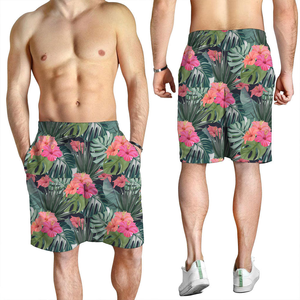Short Palm Tree Leaves with Flower Hibiscus Men Short