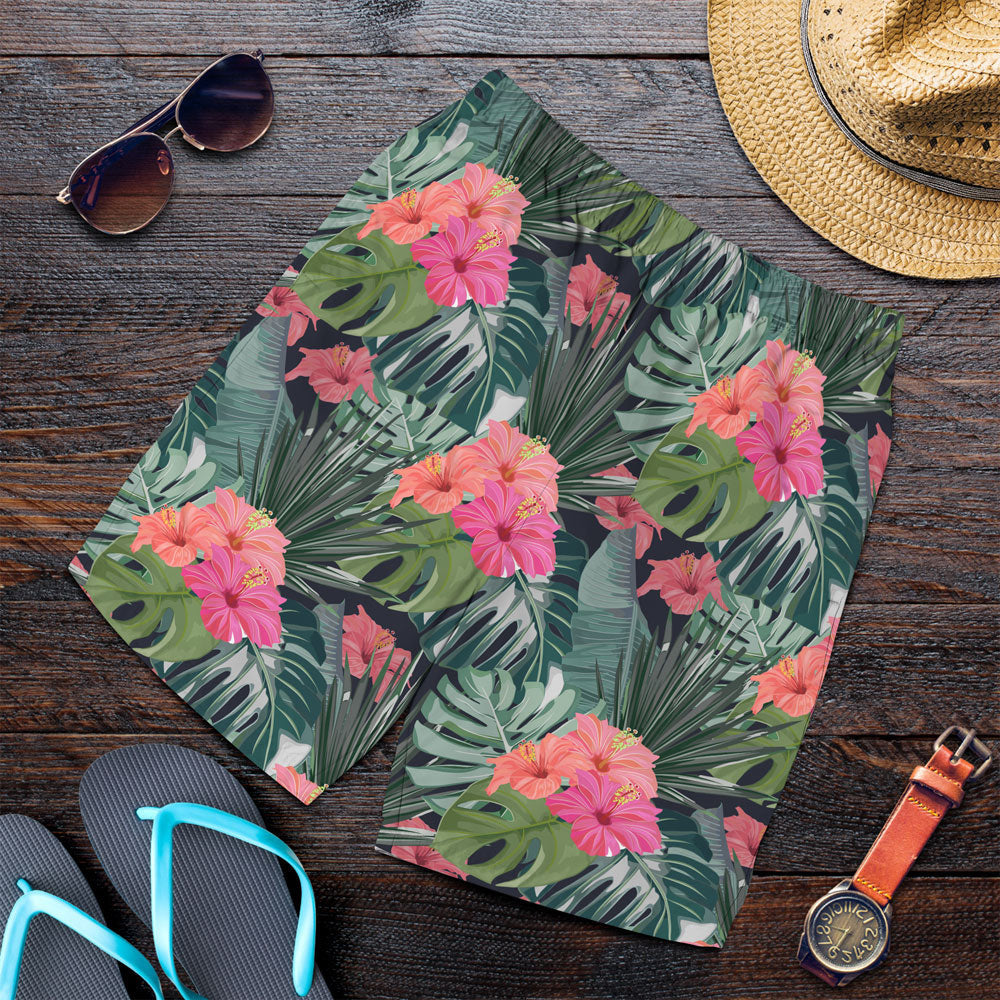 Short Palm Tree Leaves with Flower Hibiscus Men Short