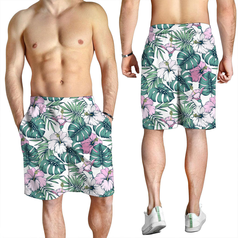 Short Hibiscus Flowers With Palm Tree Leaves Fashionable Men Short
