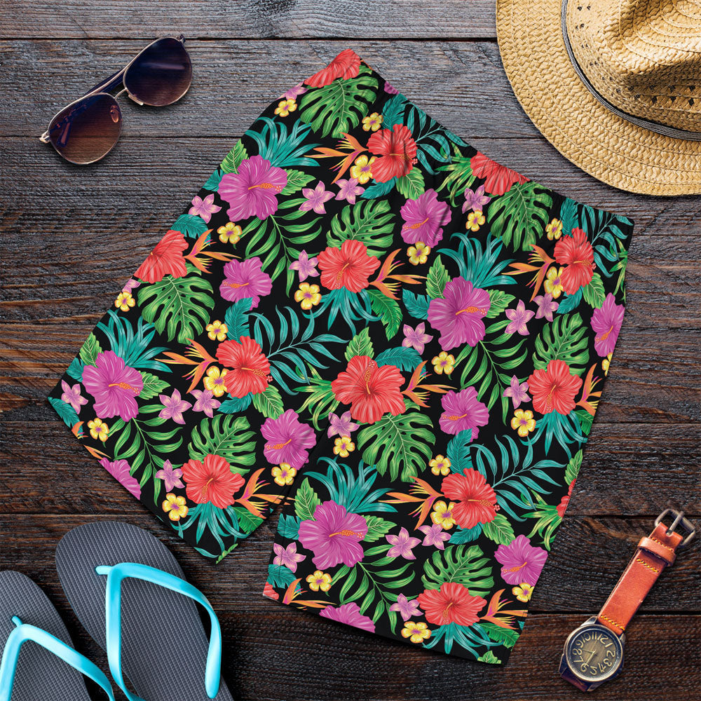 Short Hibiscus Flowers And Tropical Leaves Men Short