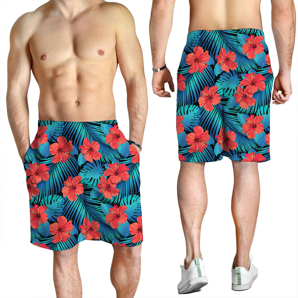 Short Tropical Flowers With Palm Leaves Men Short