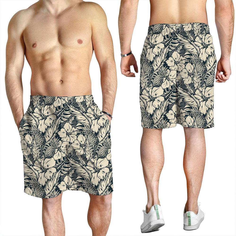 Short Hibiscus Flowers With Palm Tree Leaves Men Short