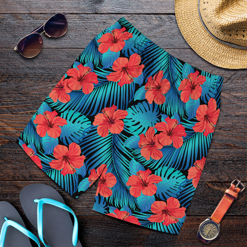 Short Tropical Flowers With Palm Leaves Men Short