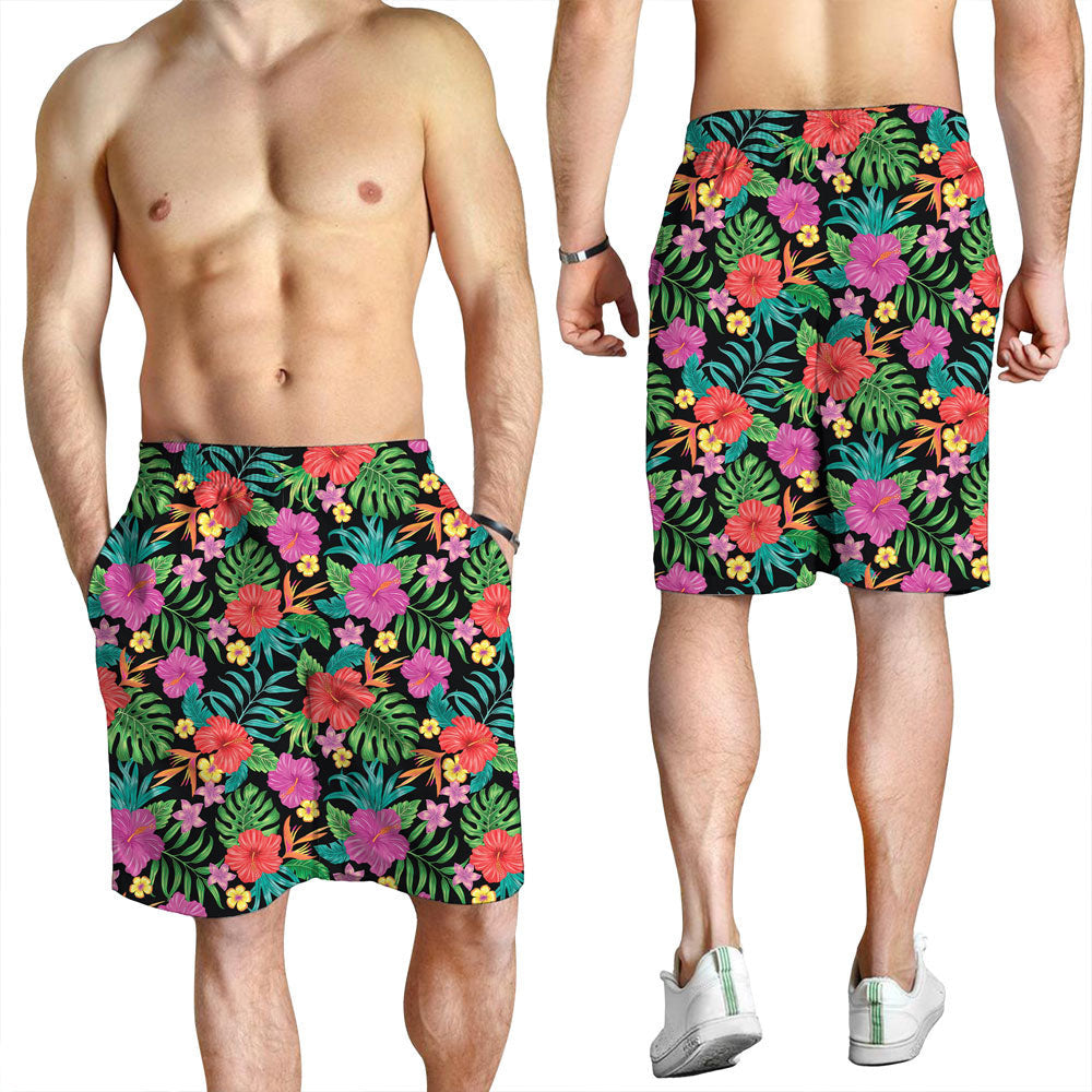 Short Hibiscus Flowers And Tropical Leaves Men Short