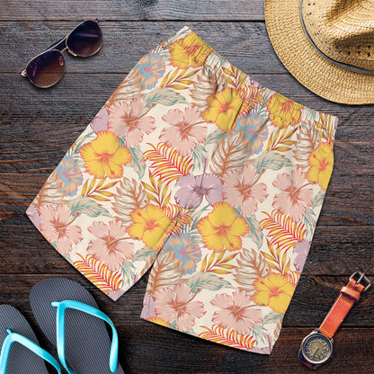 Short Hibiscus Flowers Palm And Monstera Leaves Men Short