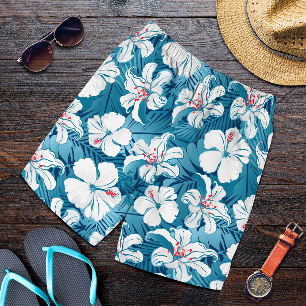 Short White Tropical Hibiscus Flowers Seamless Men Short