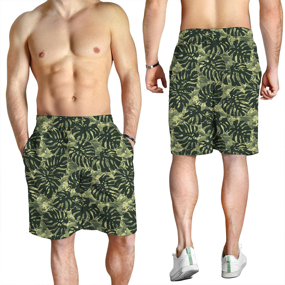 Short Tropical Monstera Leaves With Camouflage Men Short