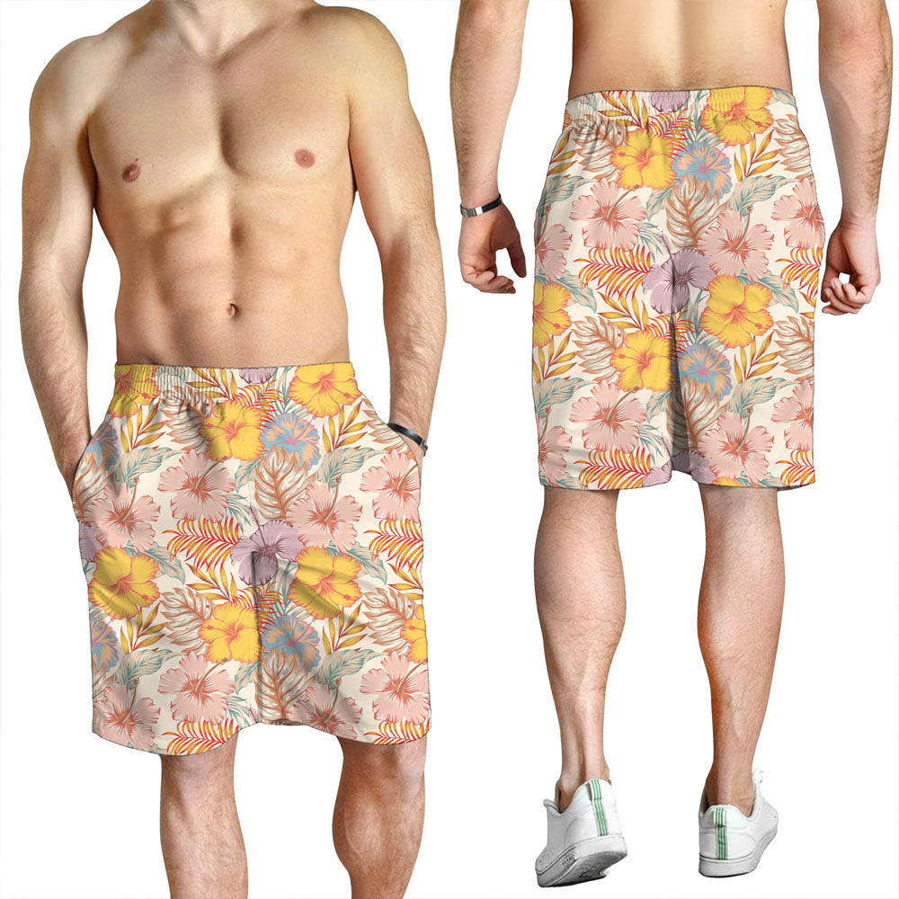 Short Hibiscus Flowers Palm And Monstera Leaves Men Short