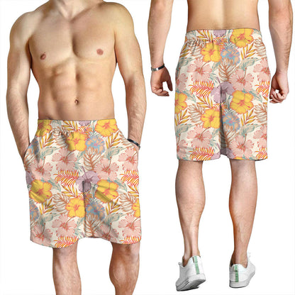 Short Hibiscus Flowers Palm And Monstera Leaves Men Short