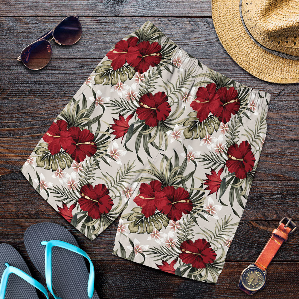 Short Tropical Vintage Red Hibiscus Flower Men Short