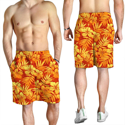Short Orange Tropical Flowers Men Short