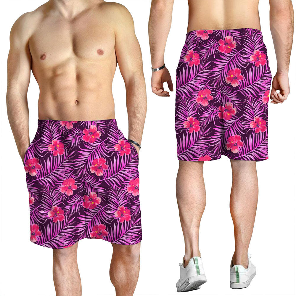 Short Tropical Palm Leaves And Hibiscus Men Short