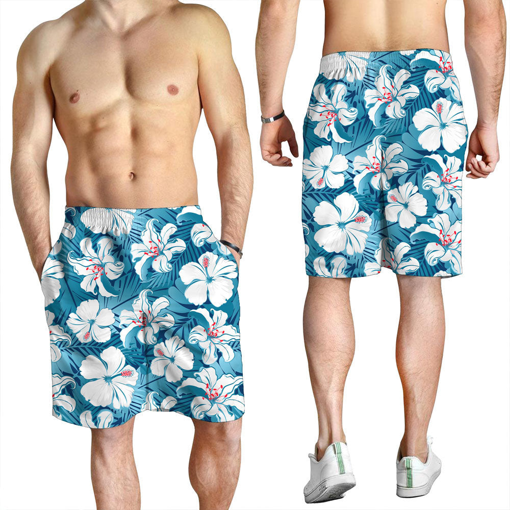Short White Tropical Hibiscus Flowers Seamless Men Short