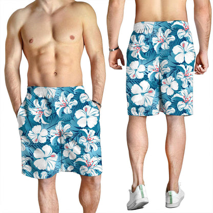 Short White Tropical Hibiscus Flowers Seamless Men Short