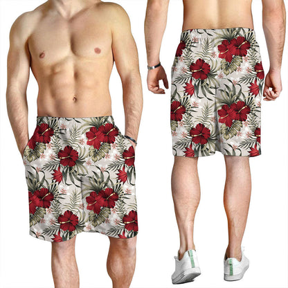 Short Tropical Vintage Red Hibiscus Flower Men Short
